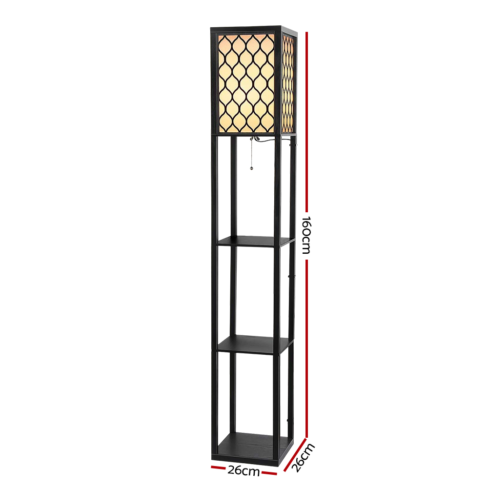 Artiss Vintage 3 Tier Shelf Floor Lamp LED Pattern Black view 3