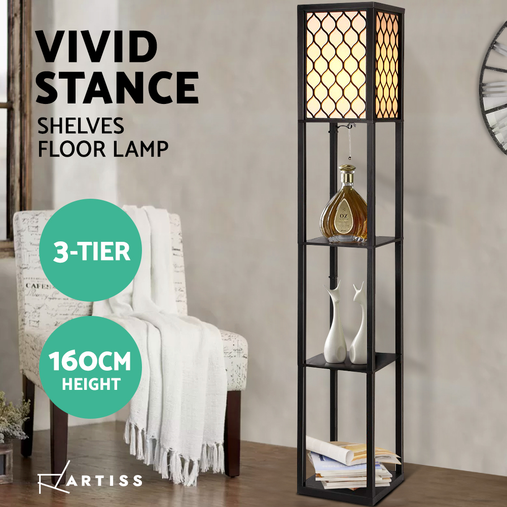 Artiss Vintage 3 Tier Shelf Floor Lamp LED Pattern Black view 4