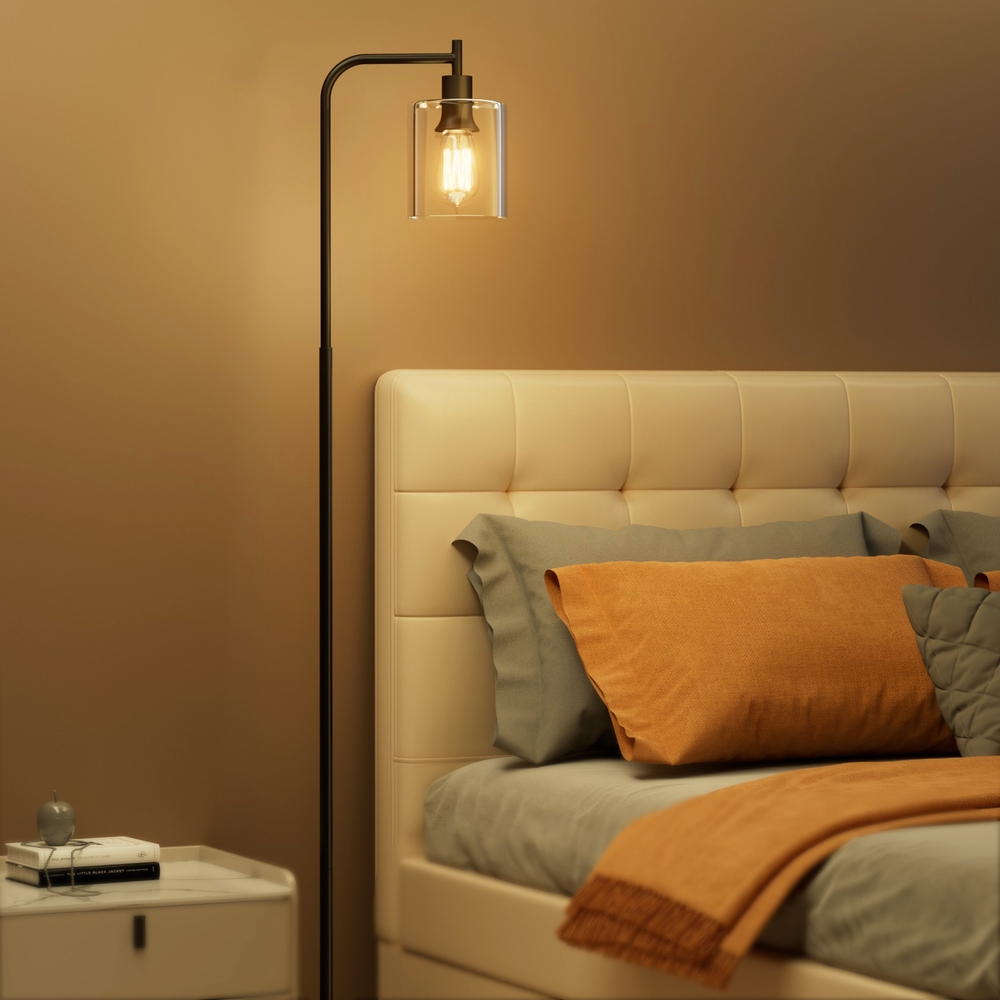 Artiss Modern Floor Lamp Glass Shade Black view 4