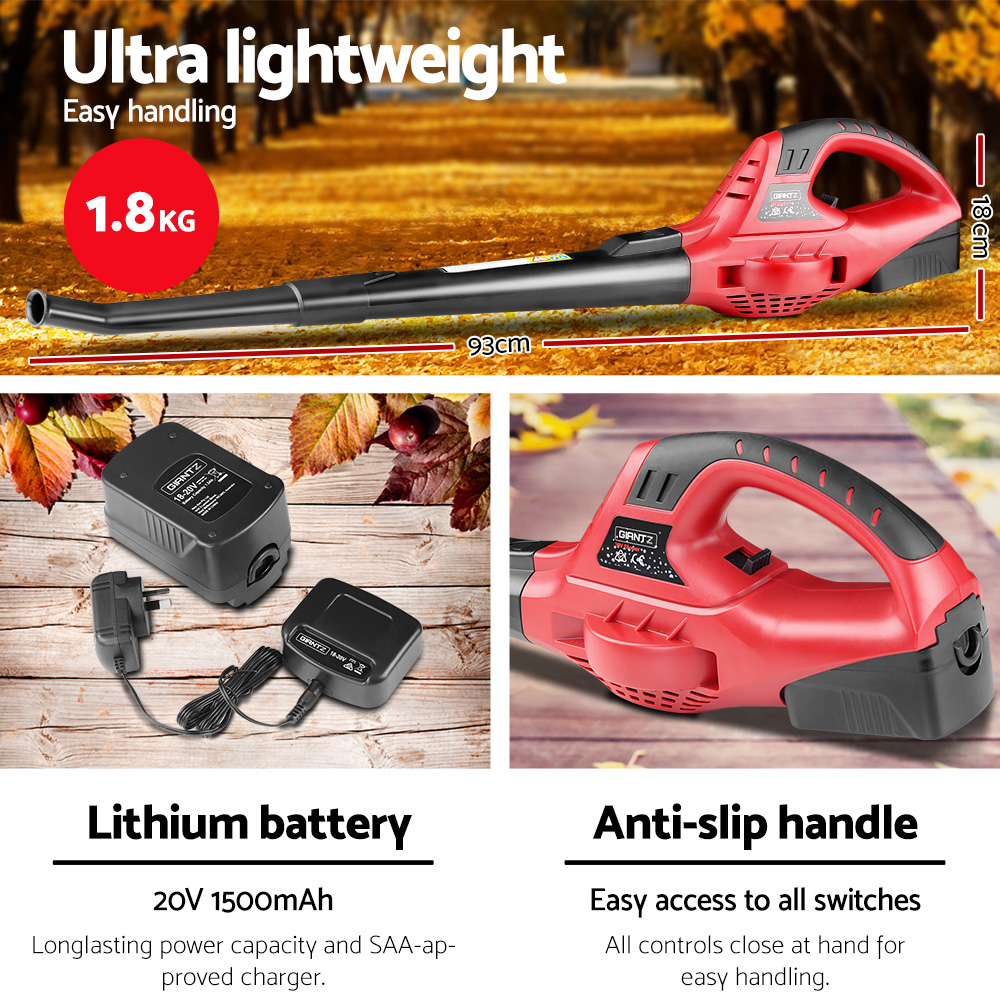 Giantz 20V Cordless Leaf Blower 2 Speed with Nozzles view 3