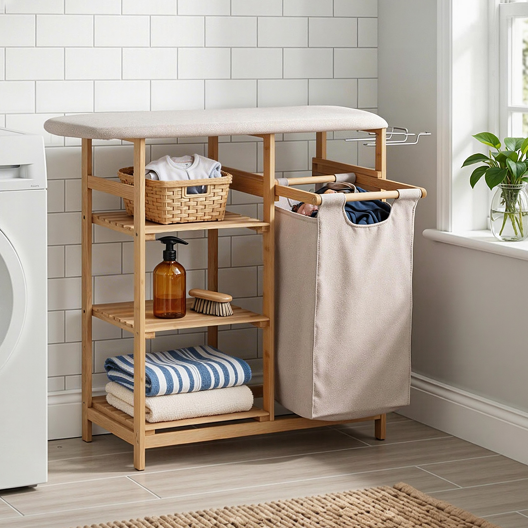 Artiss Bamboo Laundry Basket Hamper with Ironing Board