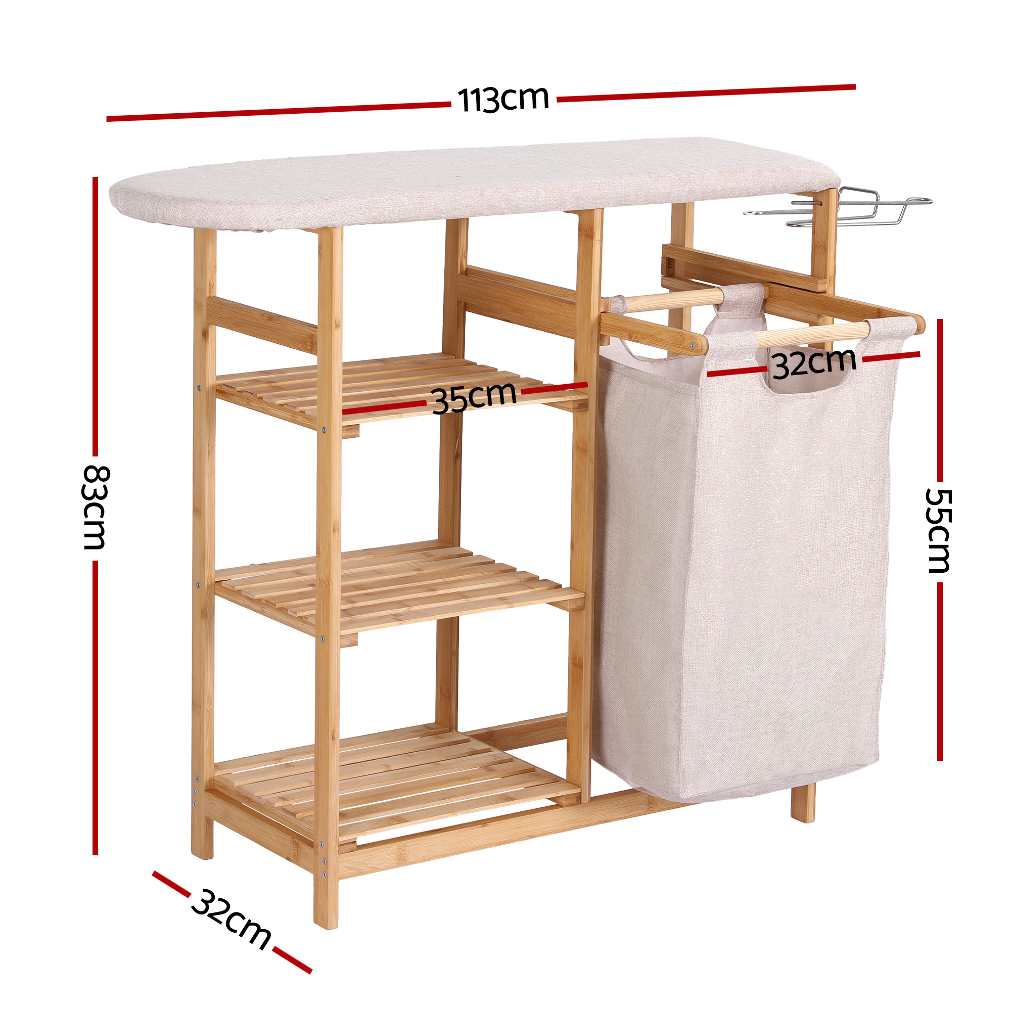 Artiss Bamboo Laundry Basket Hamper with Ironing Board view 3