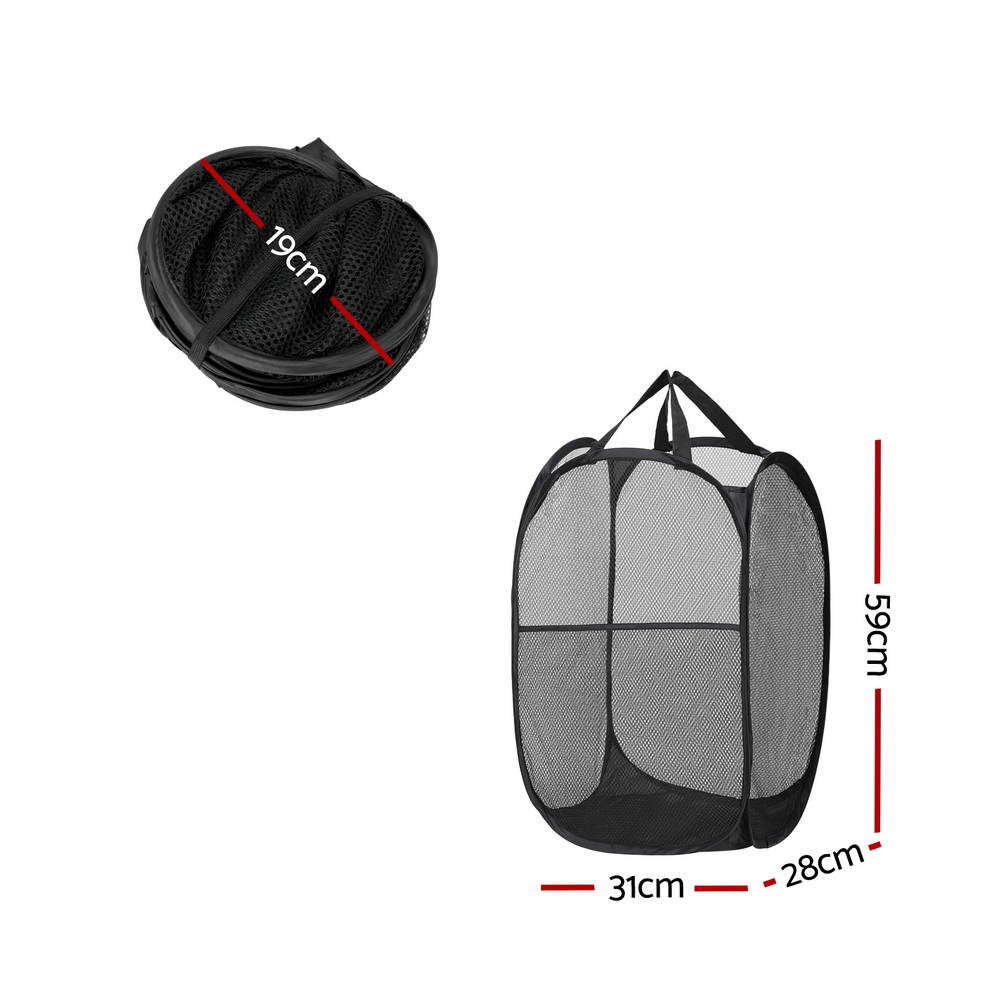 Artiss 2X Laundry Basket Hamper Foldable Black view 2