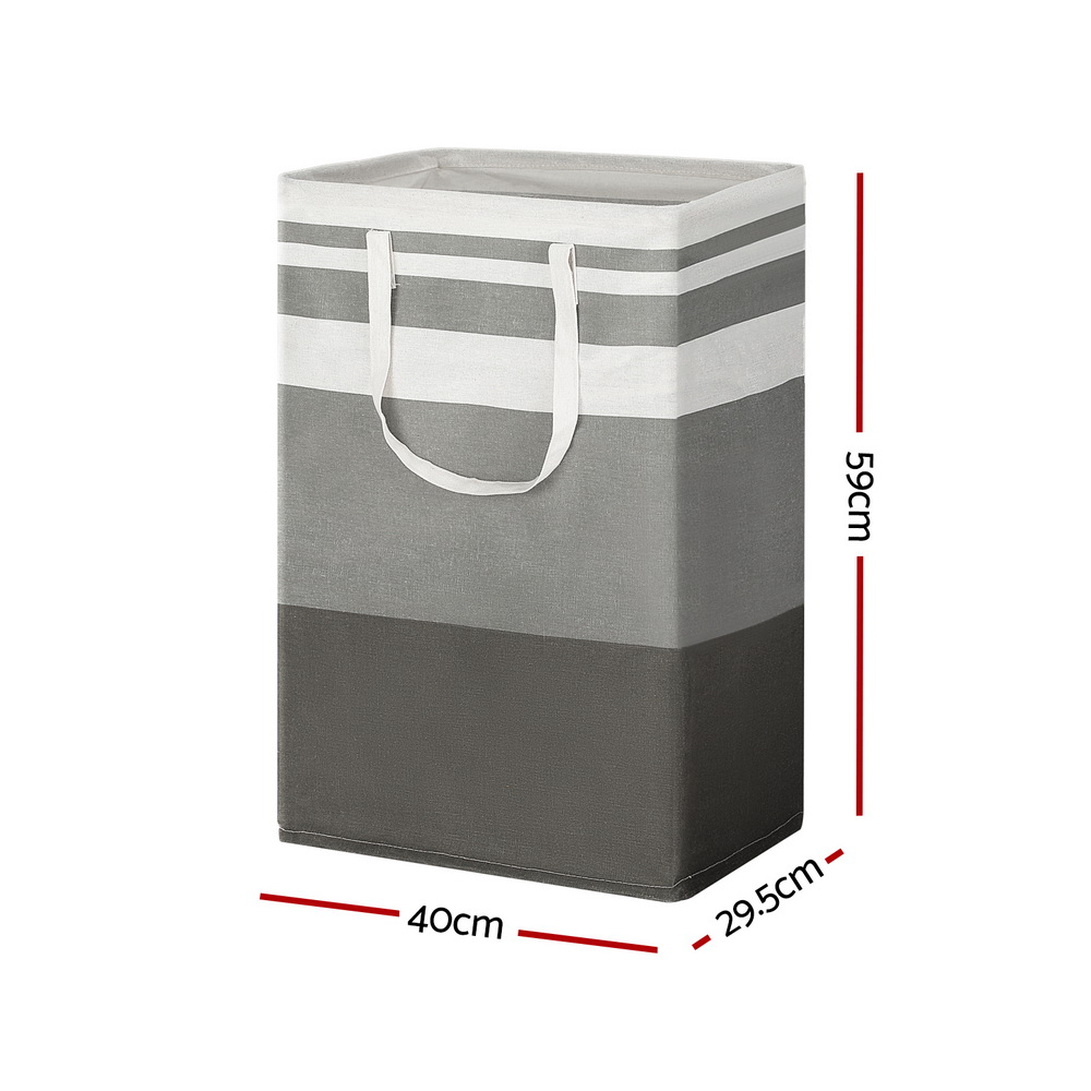 Artiss 2X Laundry Basket Hamper Foldable White Grey view 2