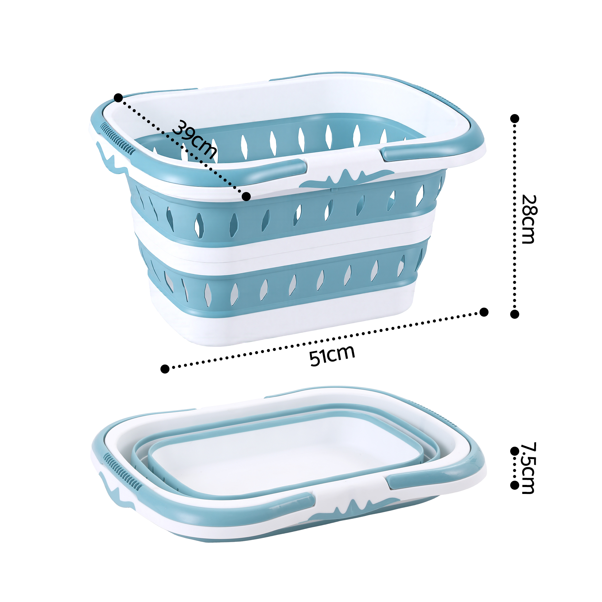 Artiss Laundry Basket Hamper Large Foldable Storage Blue view 2