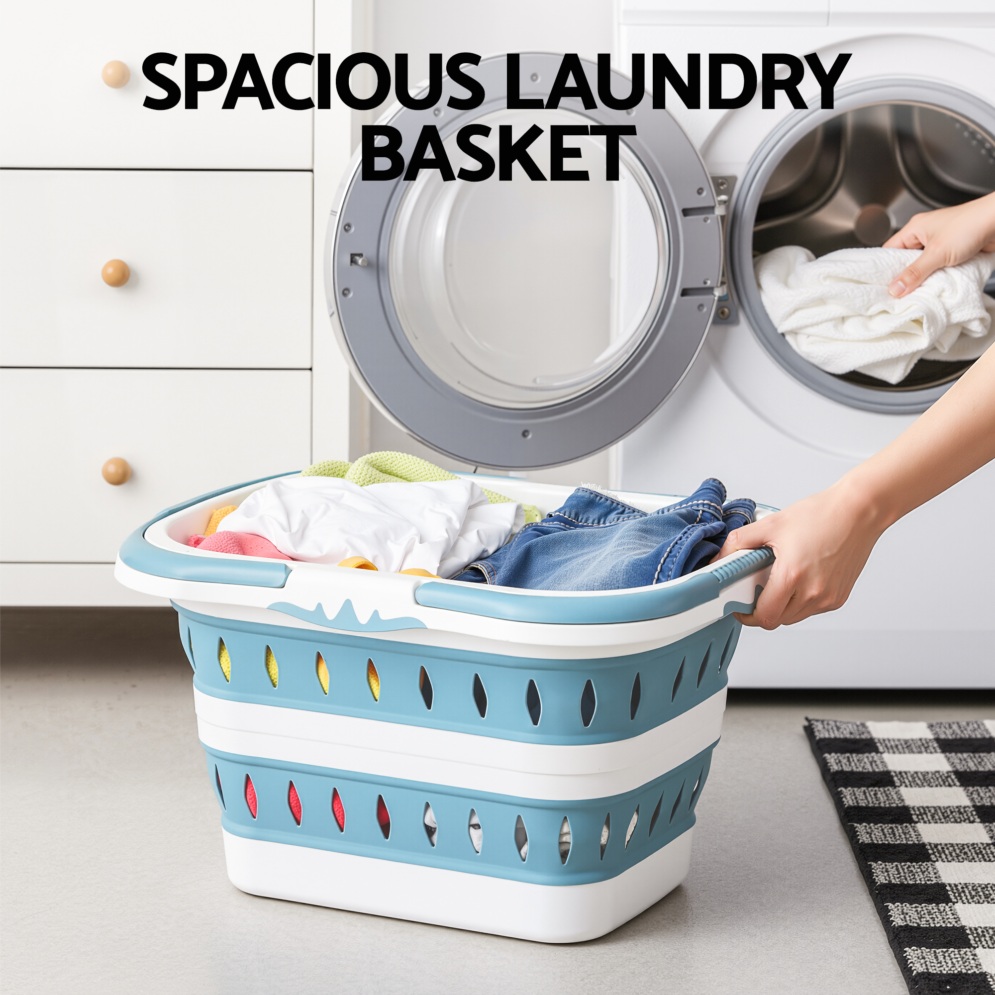 Artiss Laundry Basket Hamper Large Foldable Storage Blue view 4