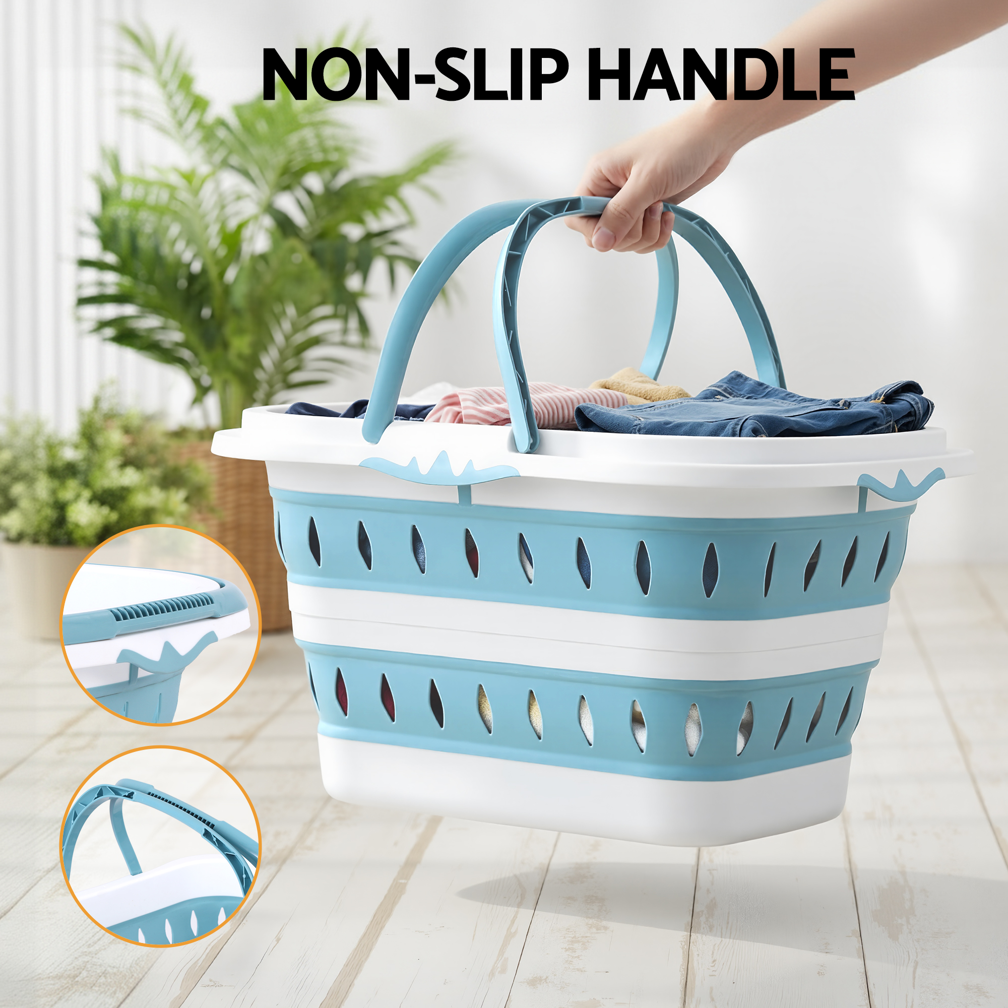Artiss Laundry Basket Hamper Large Foldable Storage Blue view 5