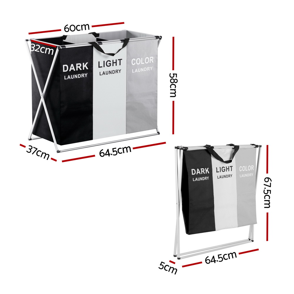 Artiss Foldable Laundry Basket Hamper with 3 Sections view 2