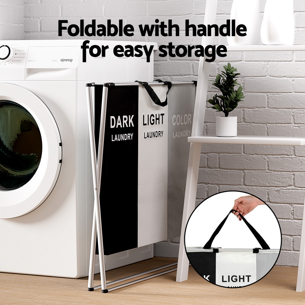 Artiss Foldable Laundry Basket Hamper with 3 Sections view 5