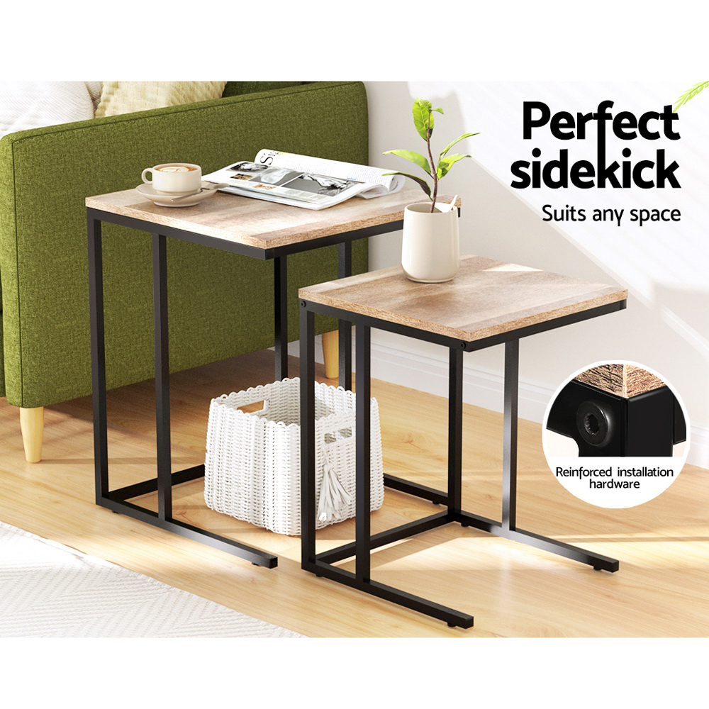Artiss Nesting Coffee Table Set of 2 Walnut view 4