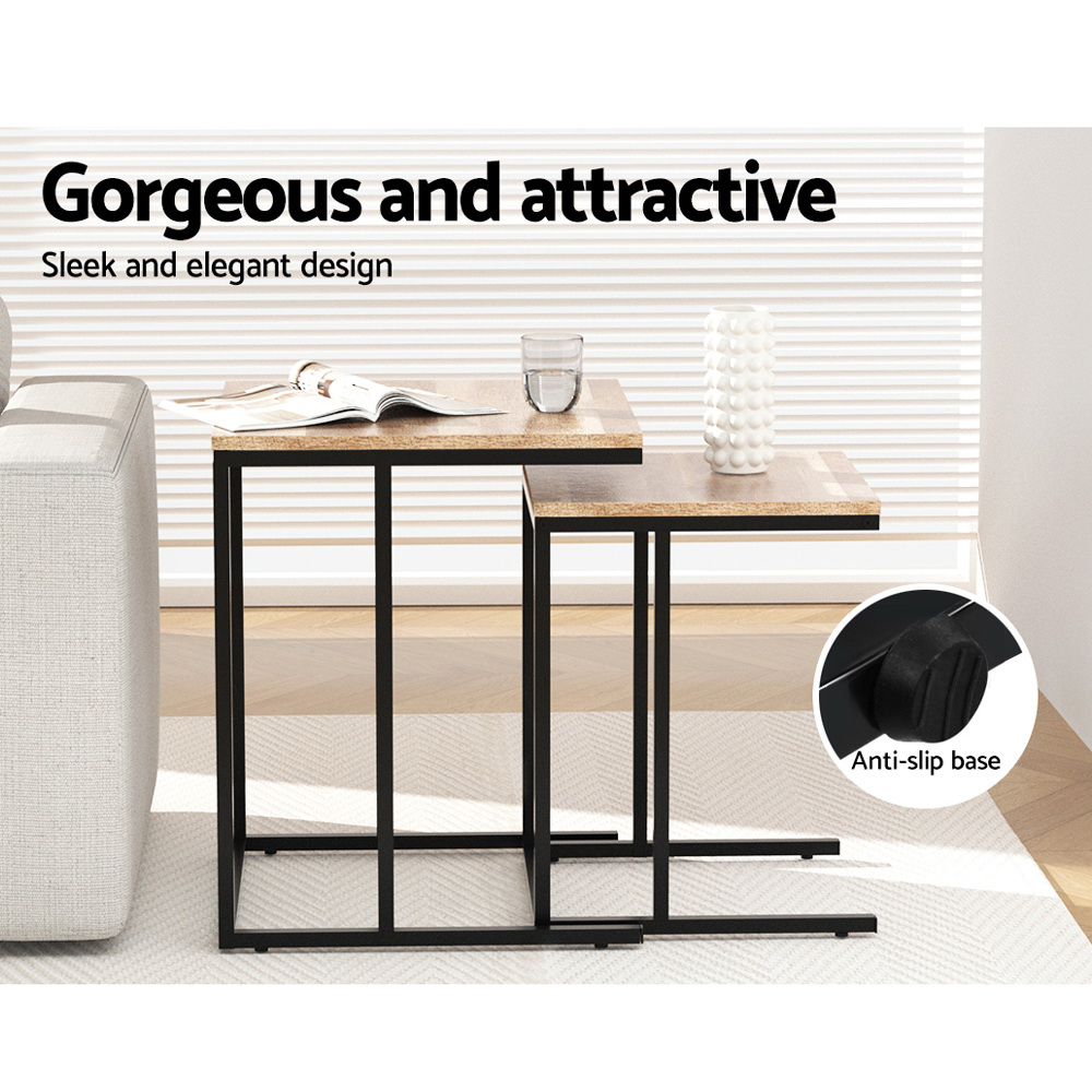 Artiss Nesting Coffee Table Set of 2 Walnut view 5