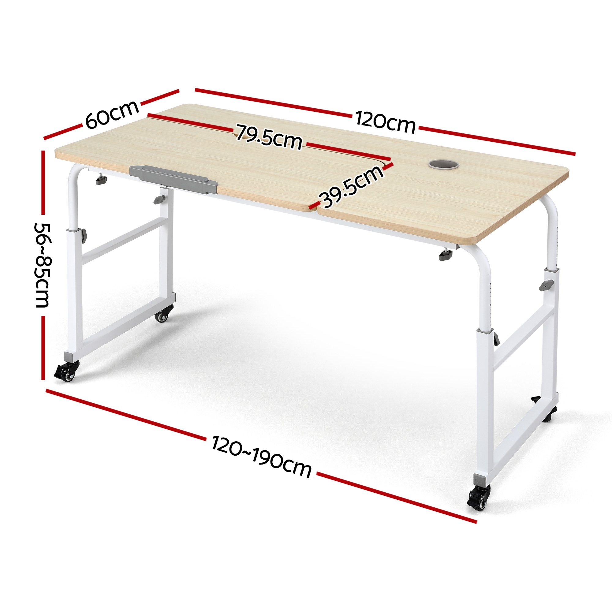 Artiss Mobile Adjustable Laptop Desk Overbed Table view 2