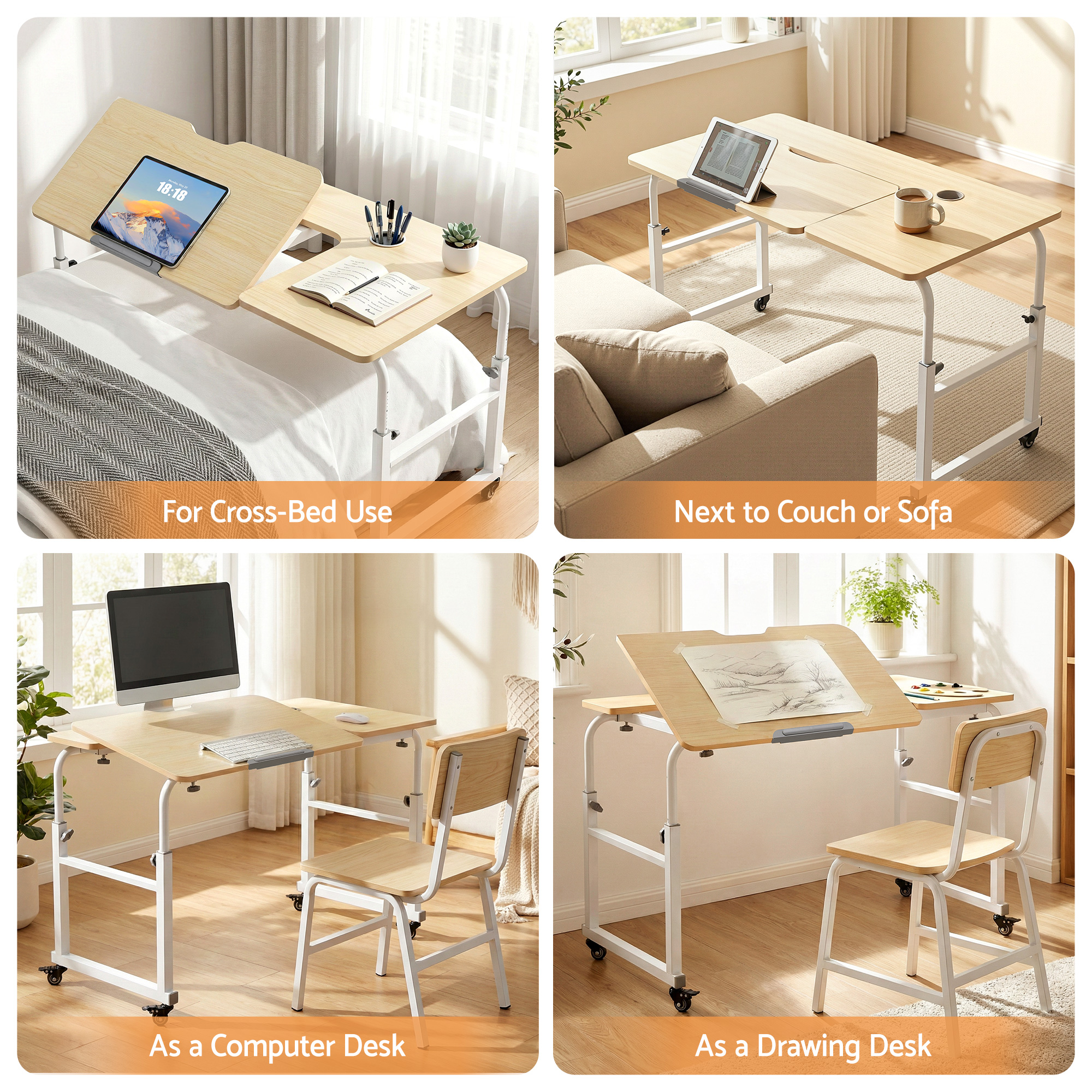 Artiss Mobile Adjustable Laptop Desk Overbed Table view 4