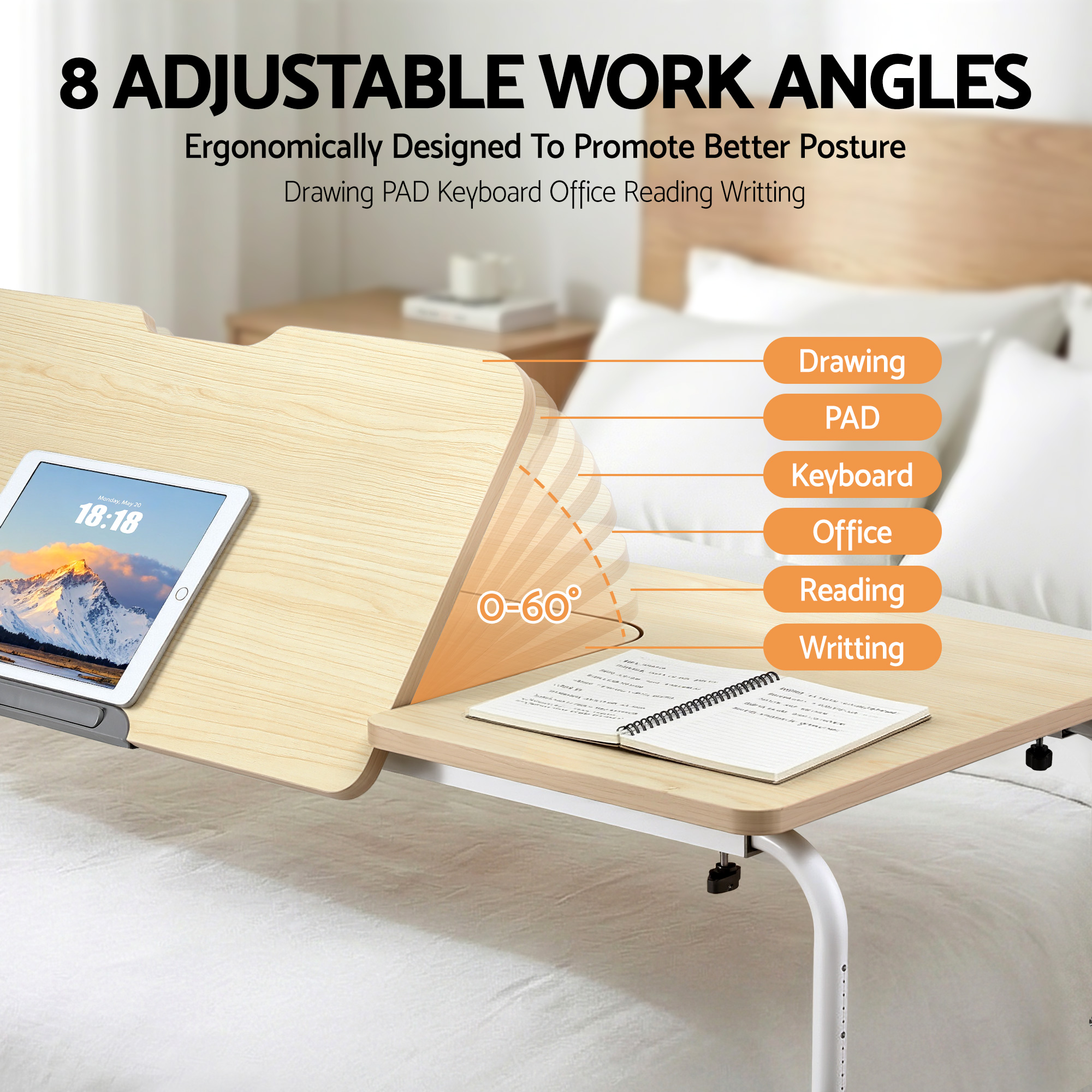 Artiss Mobile Adjustable Laptop Desk Overbed Table view 5