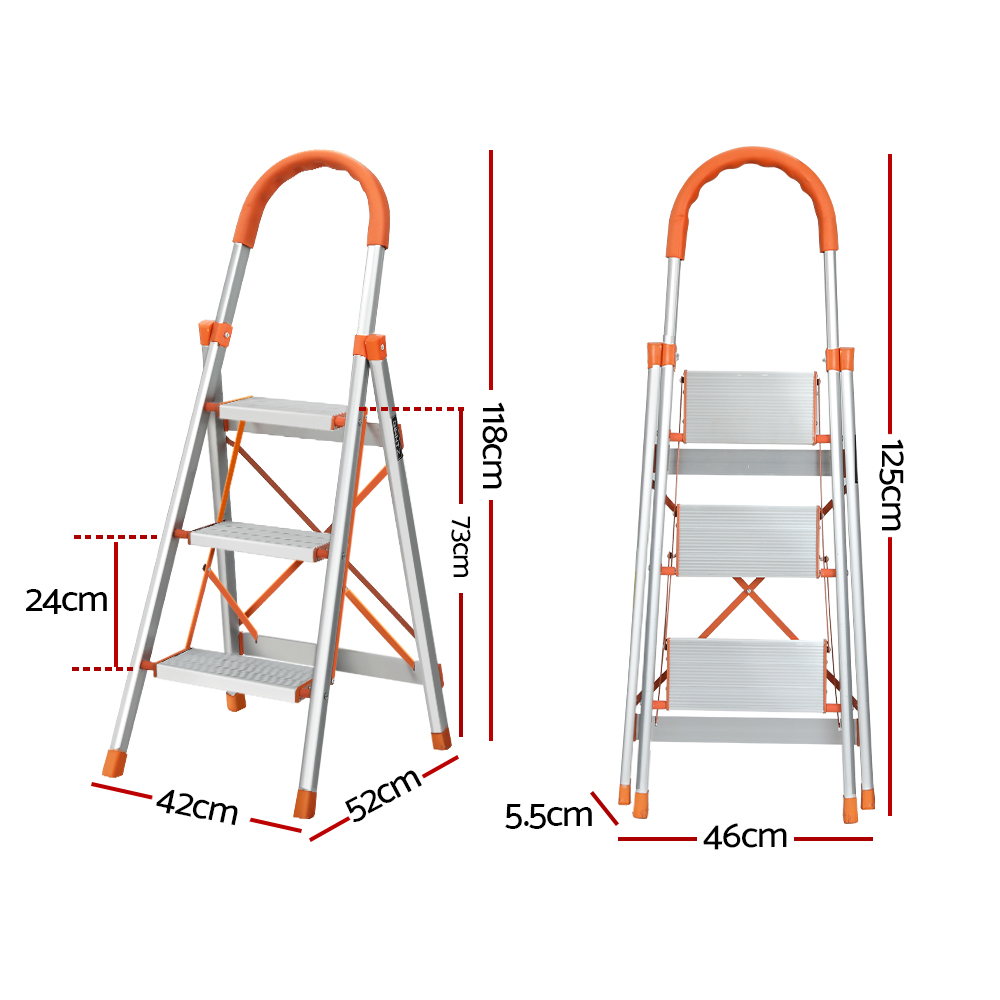 Giantz 3 Step Ladder Folding Aluminium with Platform view 2