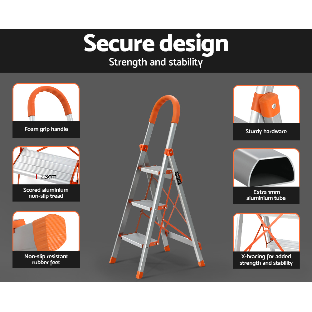 Giantz 3 Step Ladder Folding Aluminium with Platform view 5