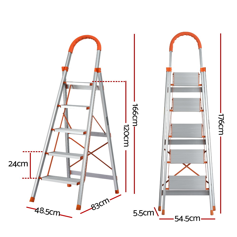 Giantz 5 Step Ladder Folding Aluminium with Platform view 2