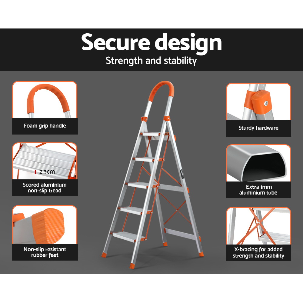 Giantz 5 Step Ladder Folding Aluminium with Platform view 5