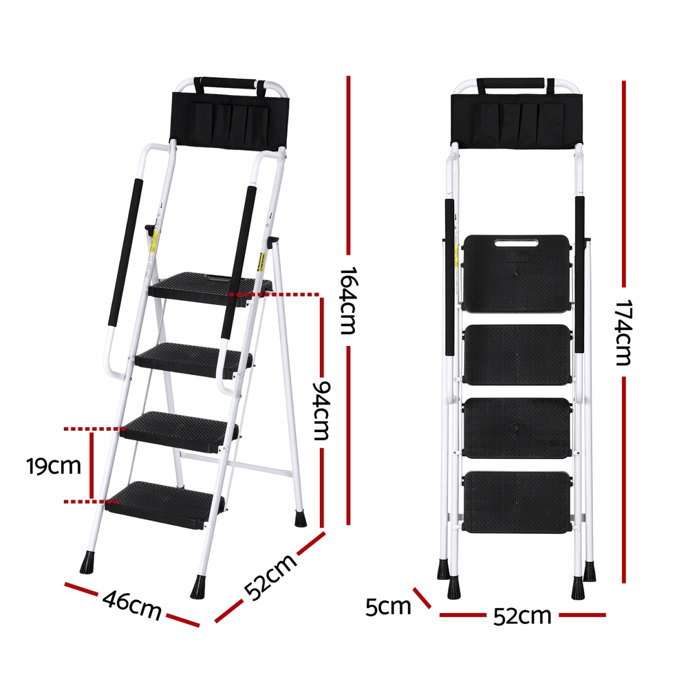 Giantz Steel Step Ladder 4 Step with Platform and Tool Bag view 2