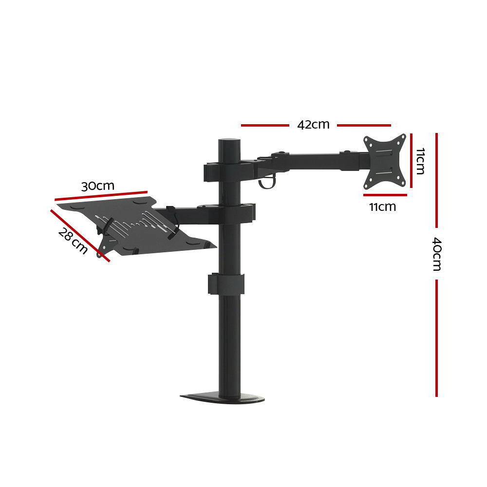 Artiss Dual Monitor Arm Desk Mount with Laptop Tray view 2