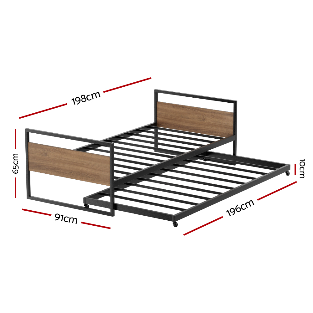 Artiss DEAN Single Trundle Daybed Bed Frame view 2