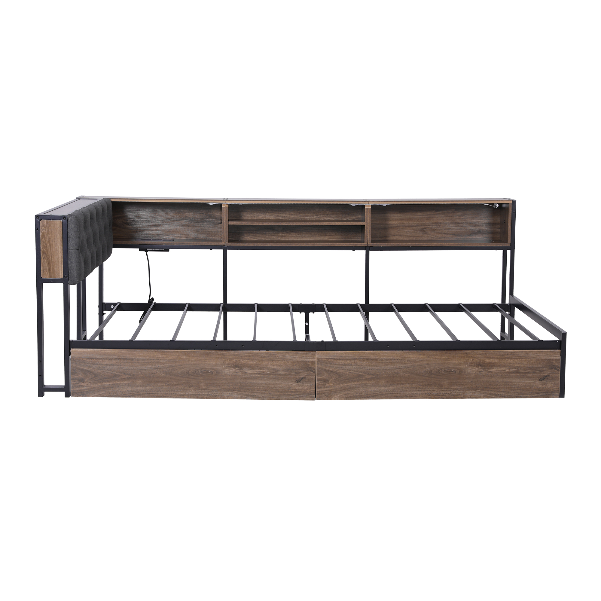 Artiss L-Shape Corner Bed Frame, 2 Drawers view 3