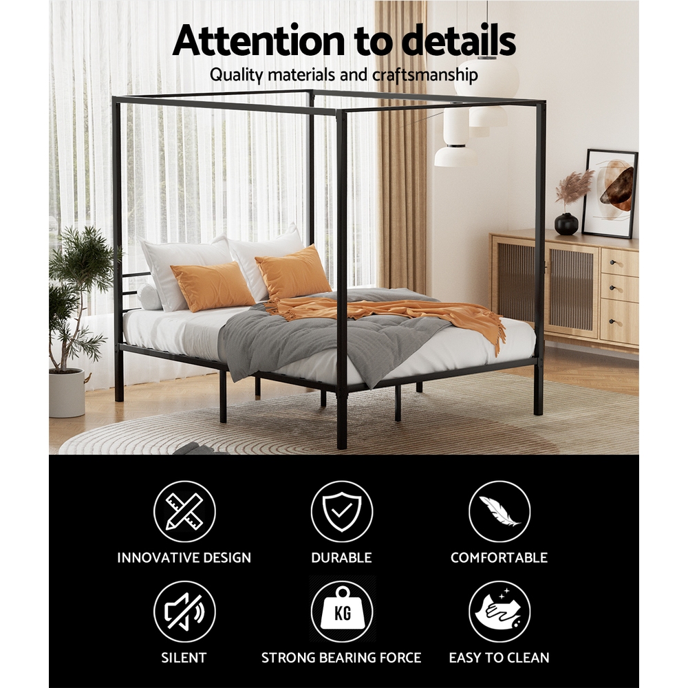 Artiss Pochy Metal Bed Frame, Black Steel view 4