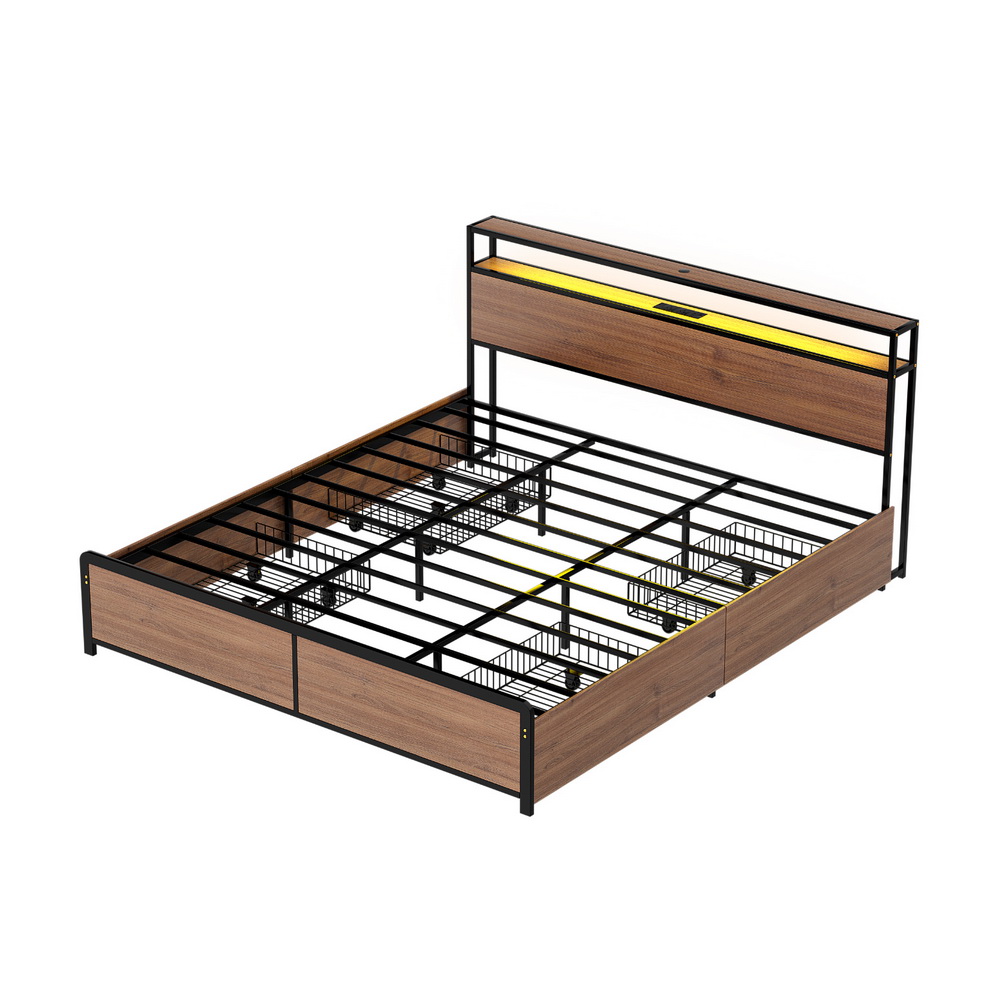 Artiss Metal Bed Frame with 4 Storage Drawers, Single to King view 2