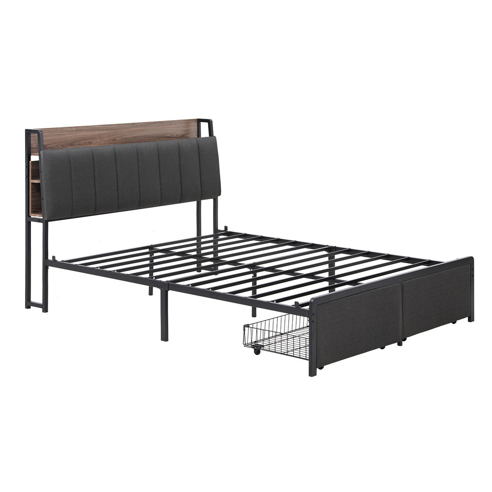 Artiss Double Metal Bed Frame with Hidden Storage view 2