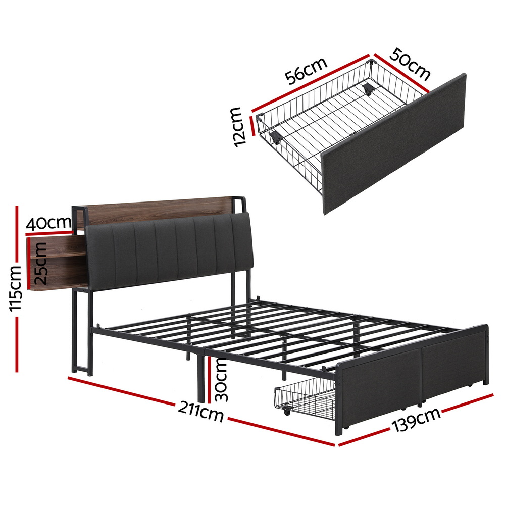 Artiss Double Metal Bed Frame with Hidden Storage view 3