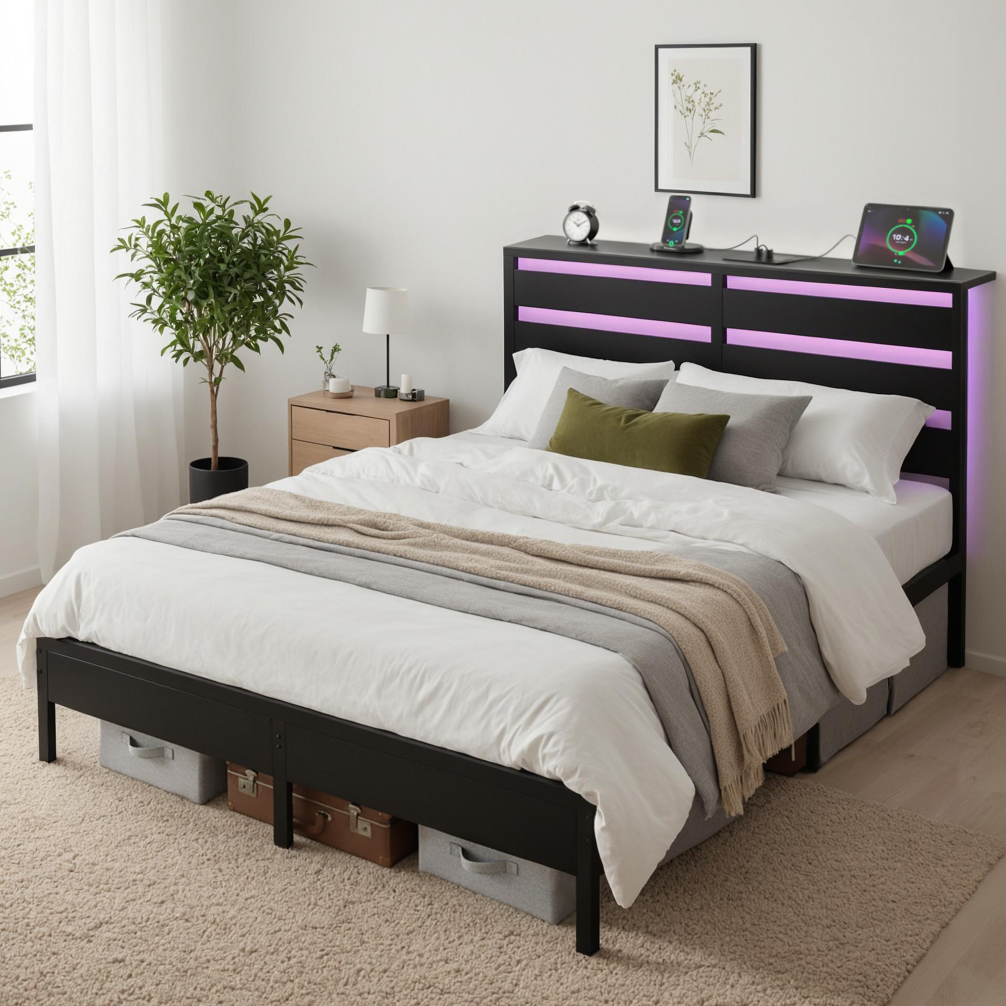 Artiss Por LED Metal Bed Frame with Charging Station