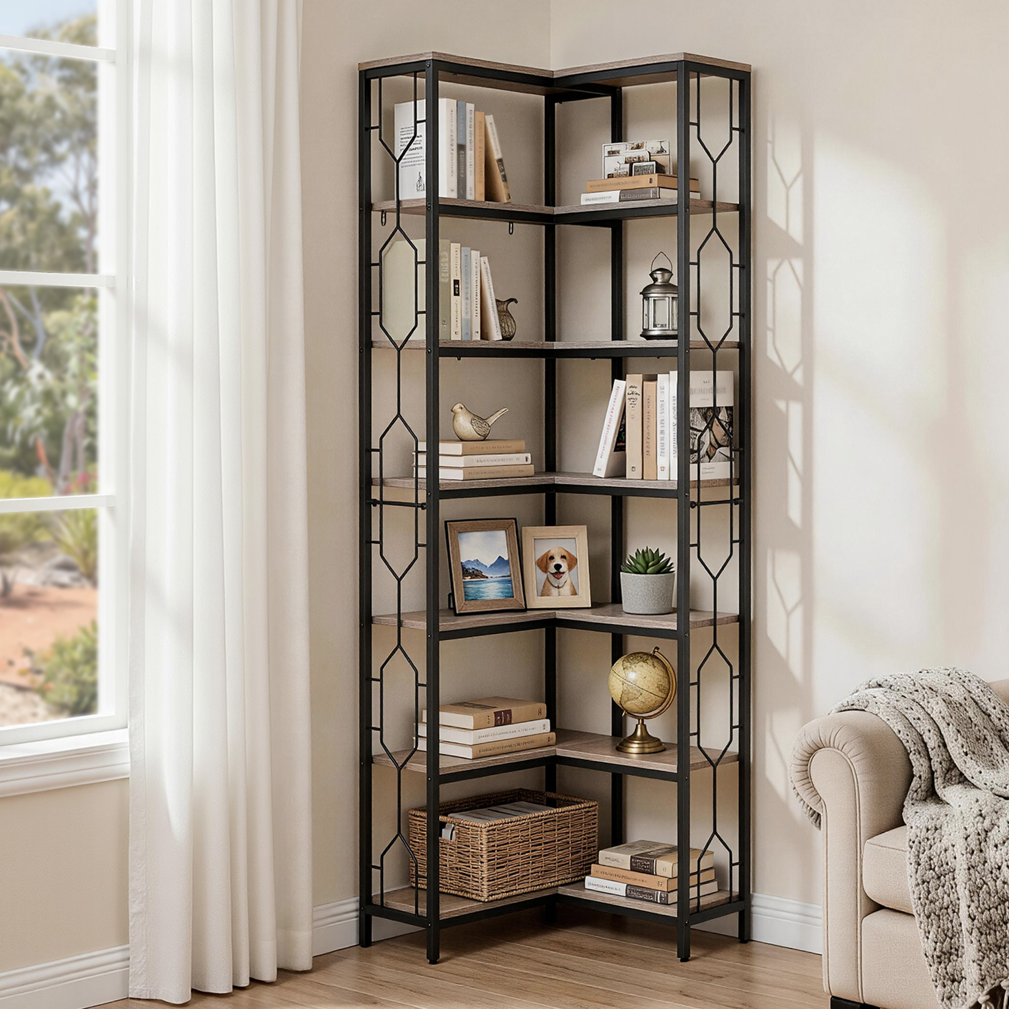Artiss 6-Tier Corner Shelf Bookcase Oak