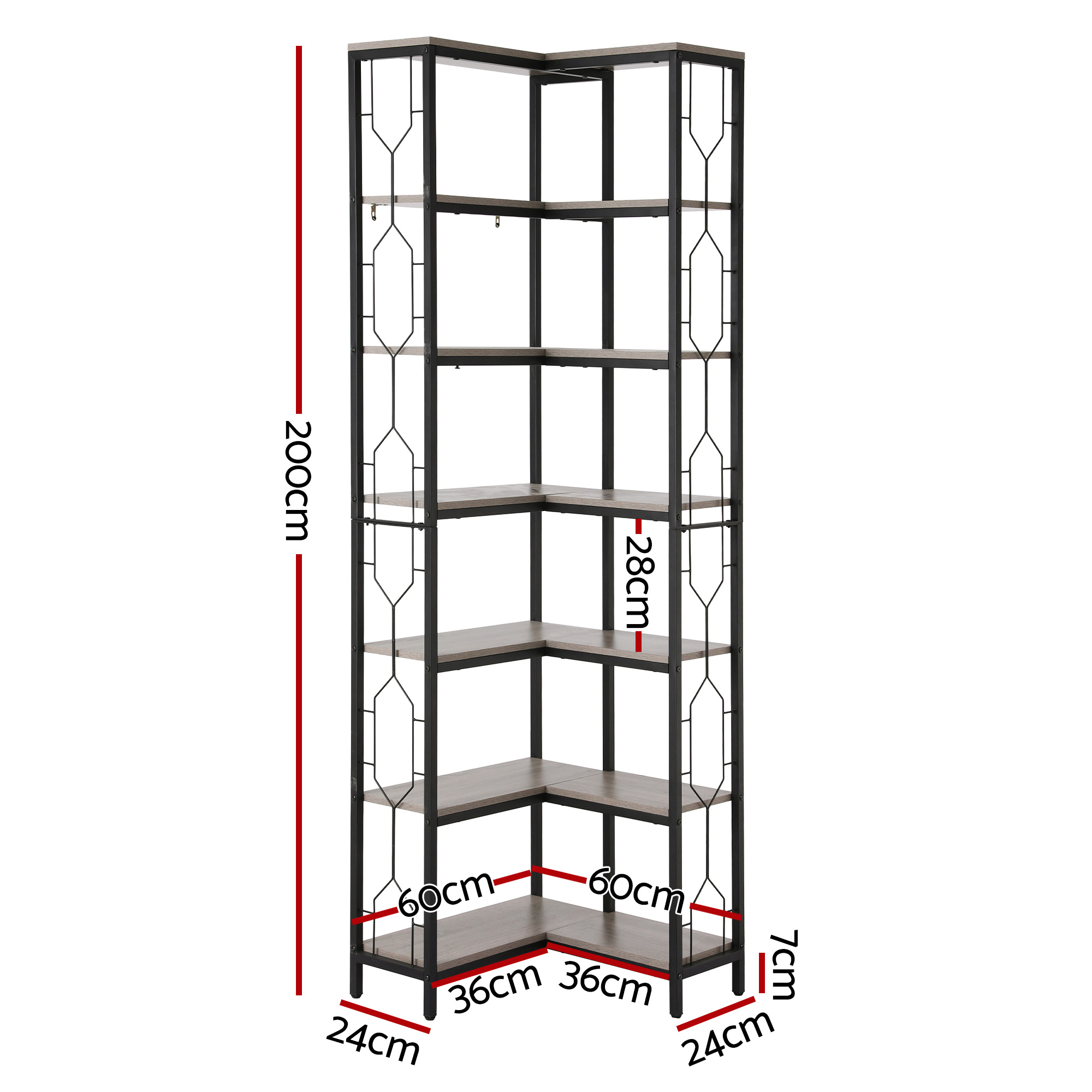 Artiss 6-Tier Corner Shelf Bookcase Oak view 3