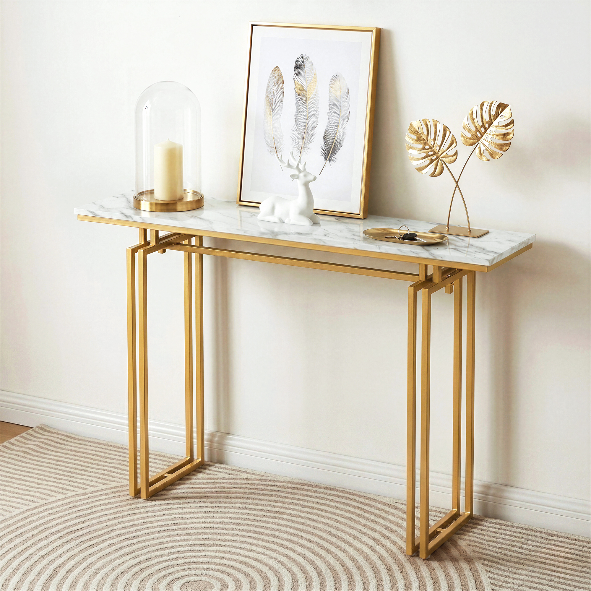 Artiss White Gold Marble Effect Console Table