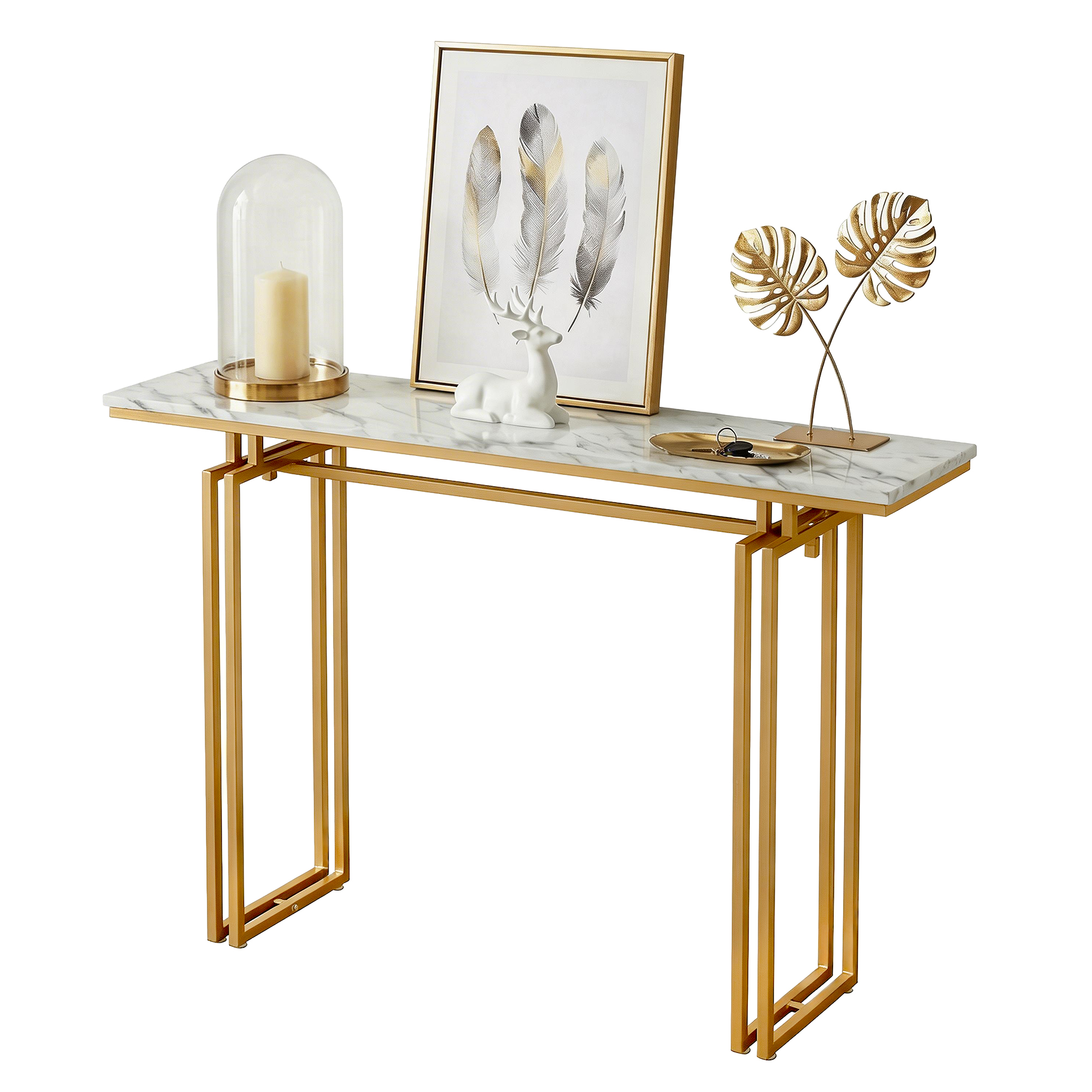 Artiss White Gold Marble Effect Console Table view 3