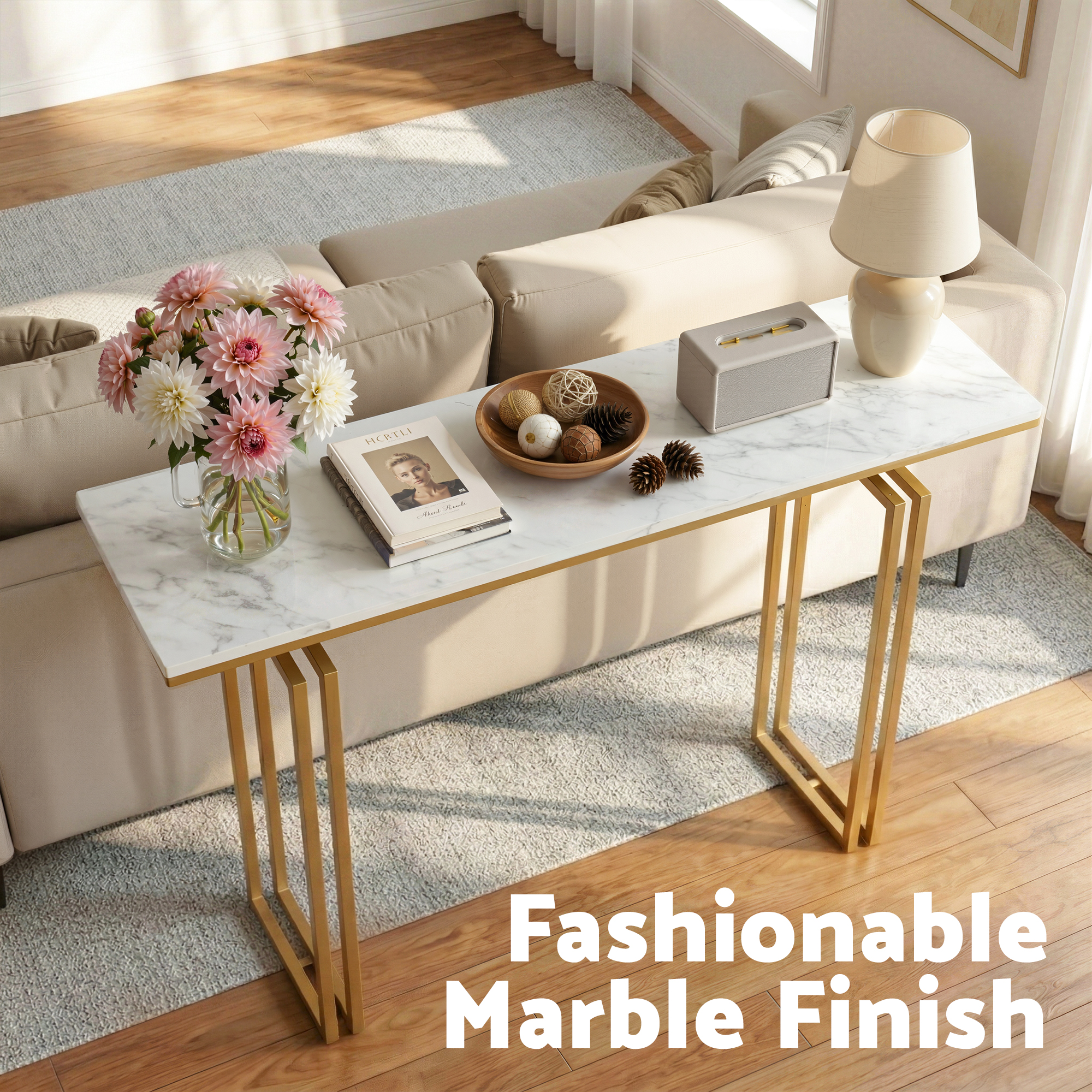 Artiss White Gold Marble Effect Console Table view 5