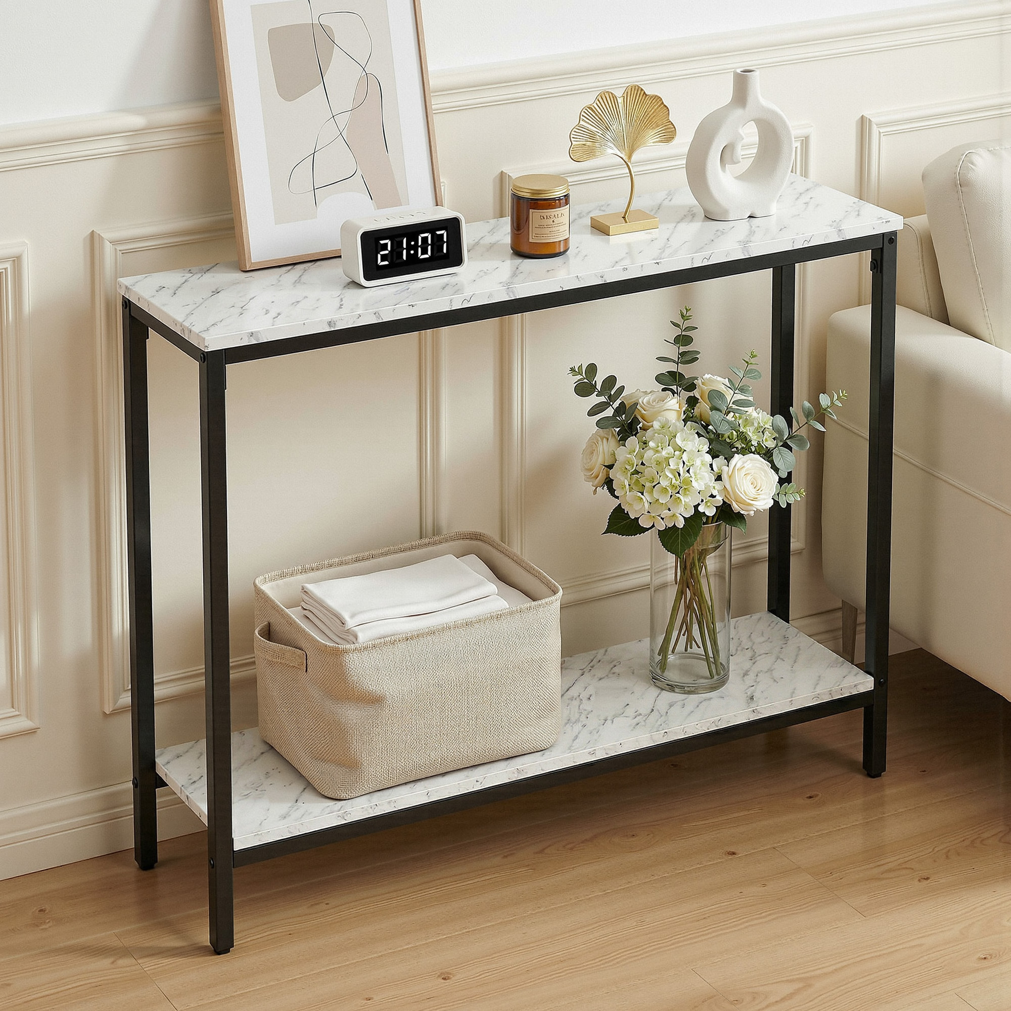 Artiss White Marble Effect Console Table