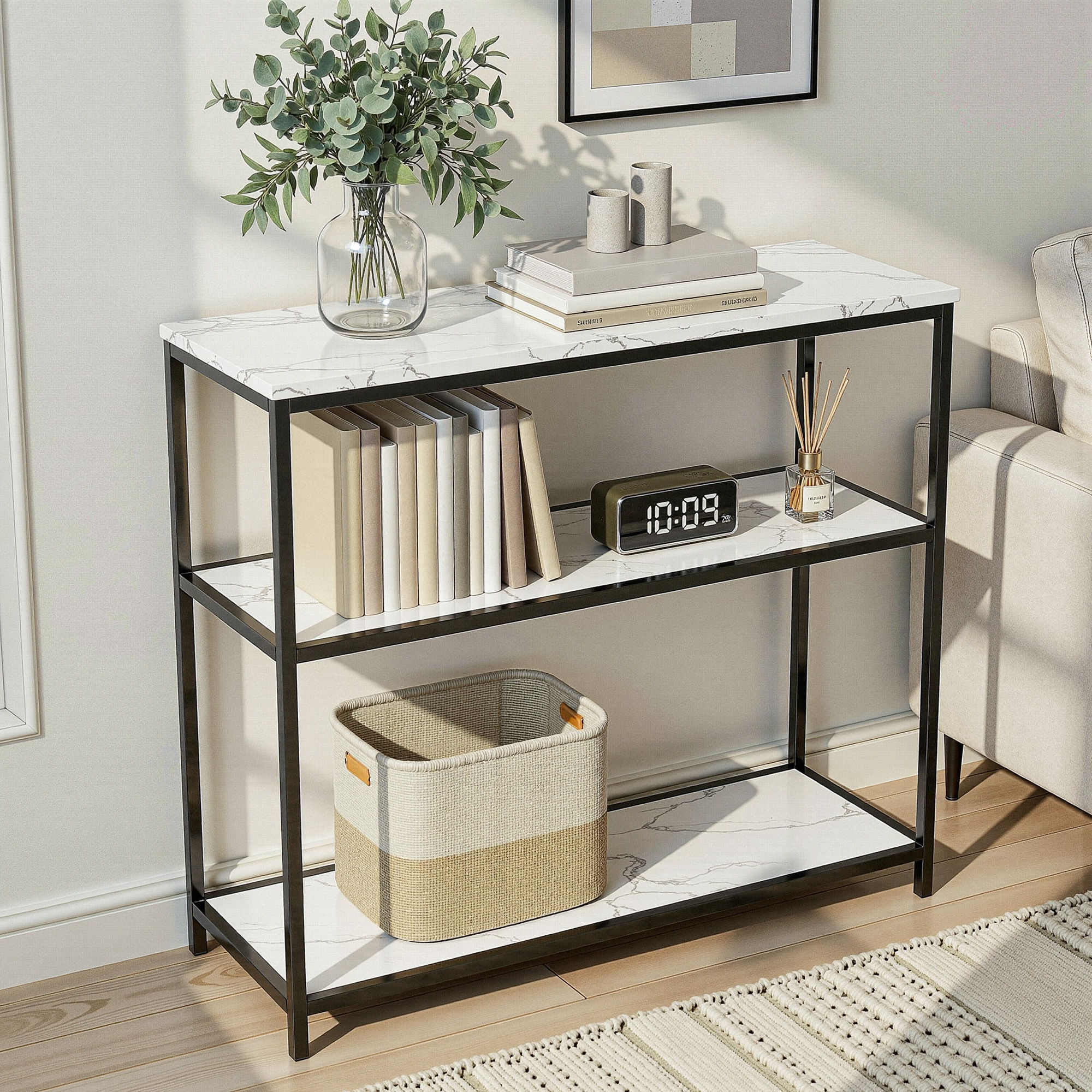 Artiss White 3-Tier Marble Effect Console Table