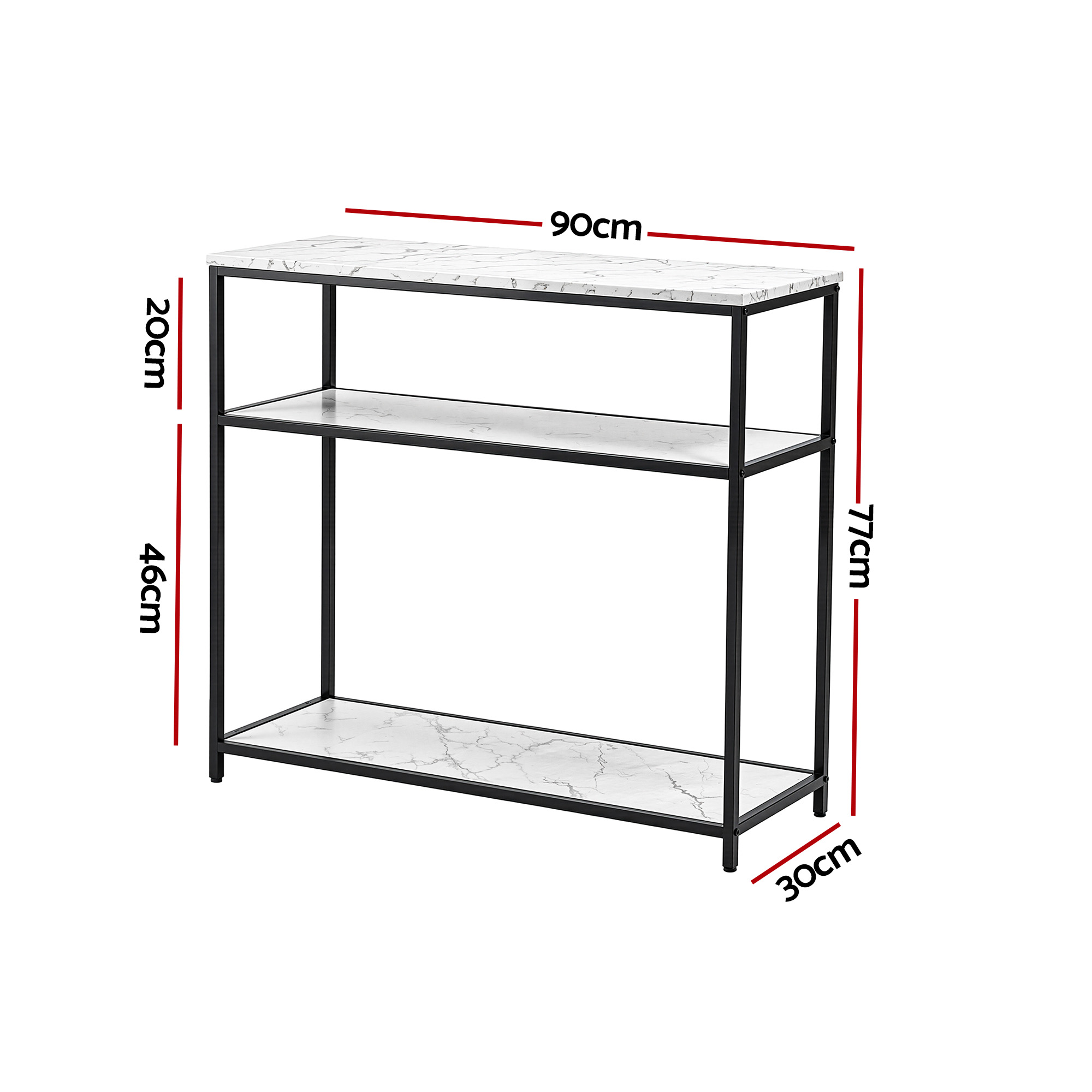 Artiss White 3-Tier Marble Effect Console Table view 3