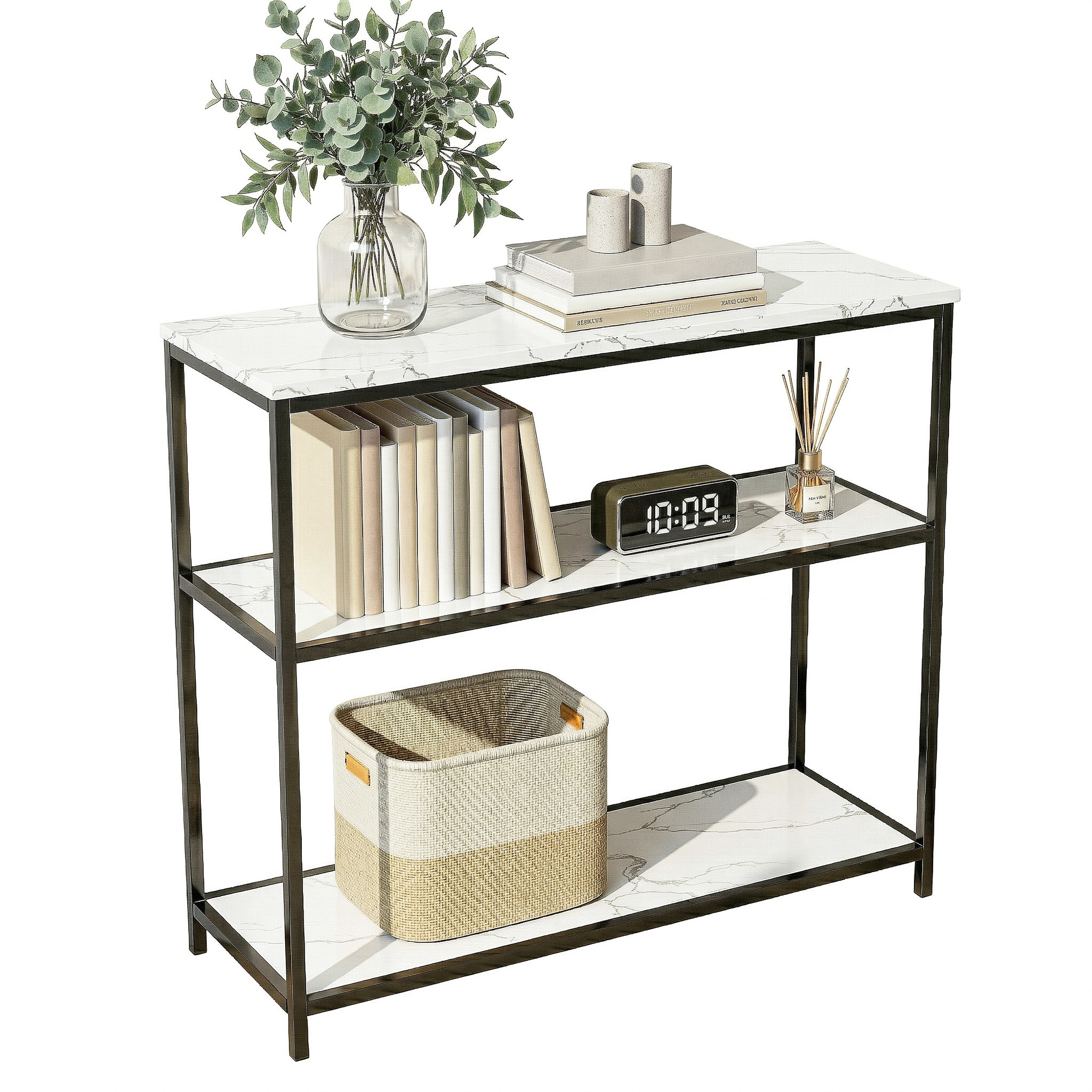 Artiss White 3-Tier Marble Effect Console Table view 4