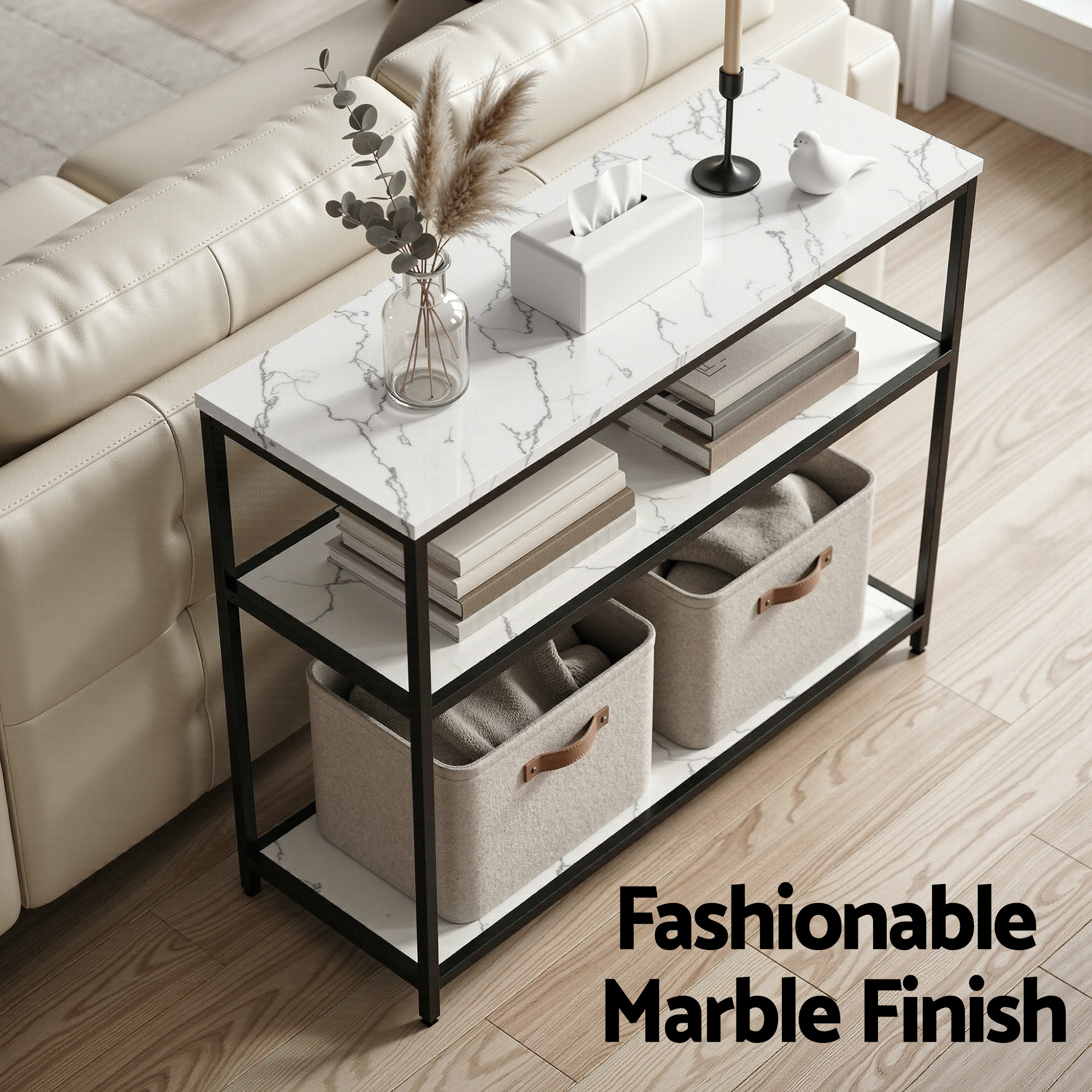 Artiss White 3-Tier Marble Effect Console Table view 5
