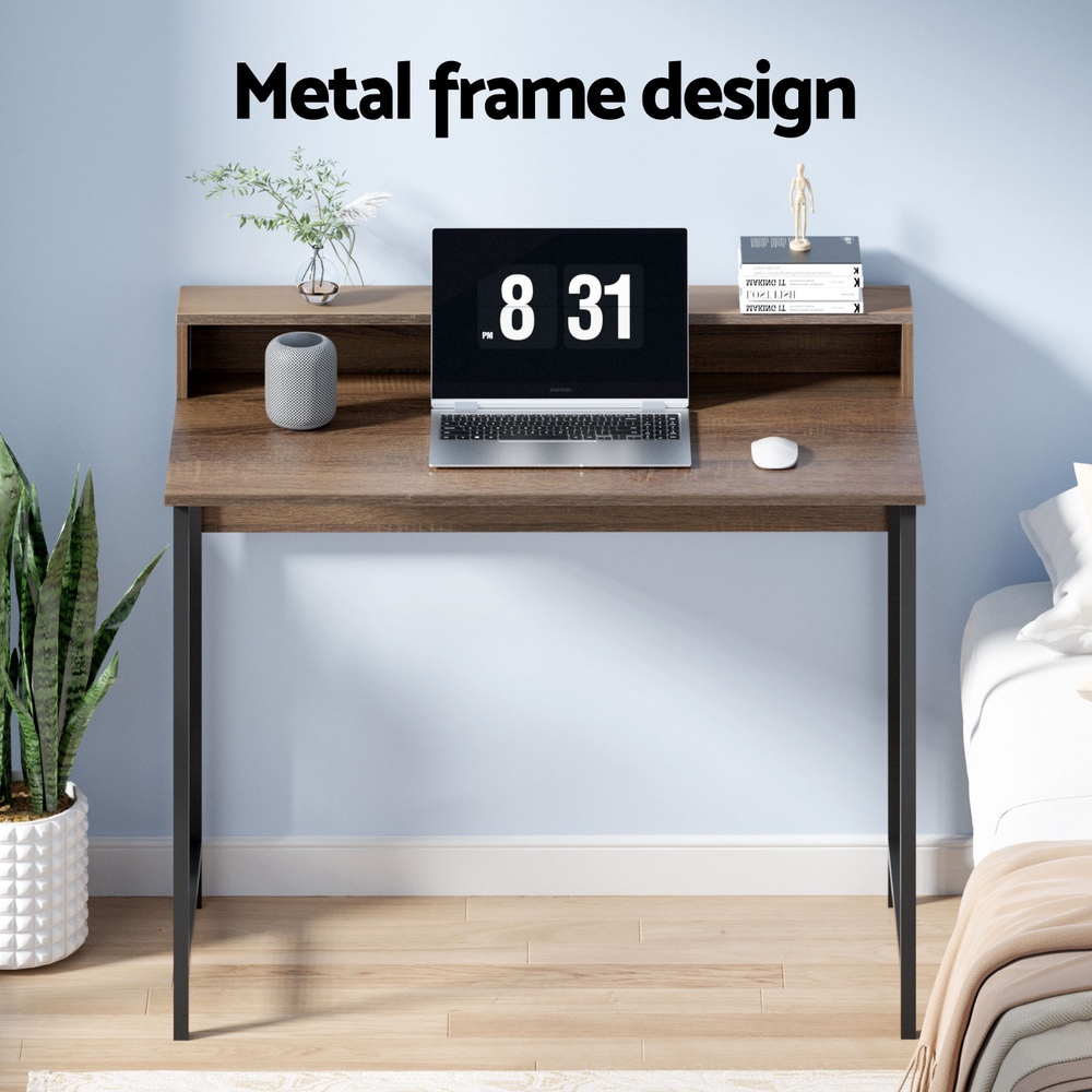 Artiss Kelvin Computer Desk with Shelf Oak 100cm view 4