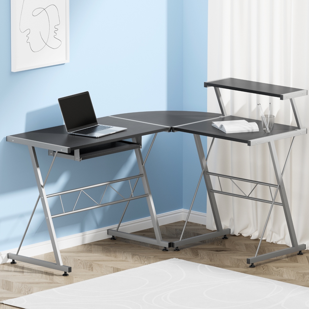 Artiss Elle L-Shape Computer Desk with Keyboard Tray Black