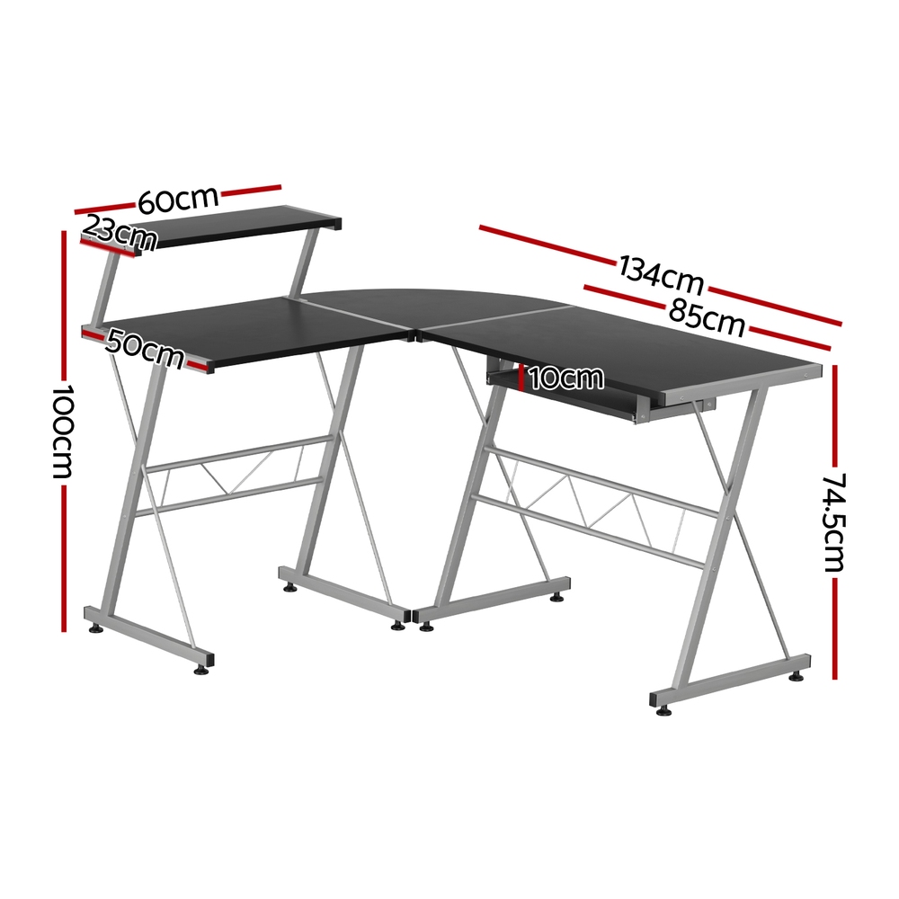 Artiss Elle L-Shape Computer Desk with Keyboard Tray Black view 2
