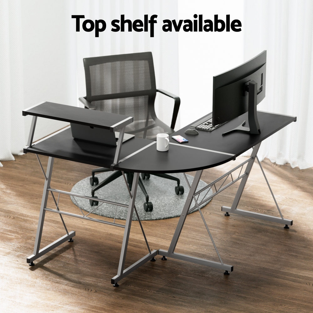 Artiss Elle L-Shape Computer Desk with Keyboard Tray Black view 5