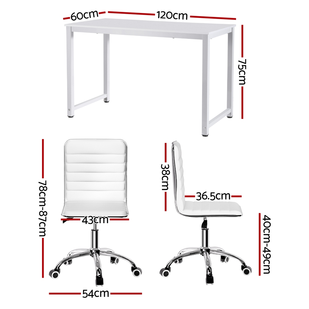 Artiss 120cm Computer Desk Low Back Office Chair Set White view 2
