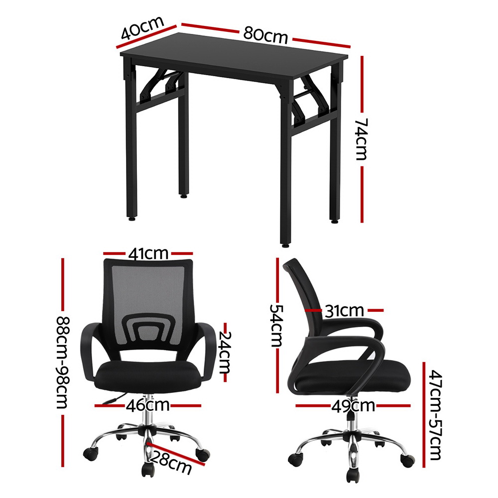 Artiss Foldable Computer Desk and Mesh Chair Set Black view 2