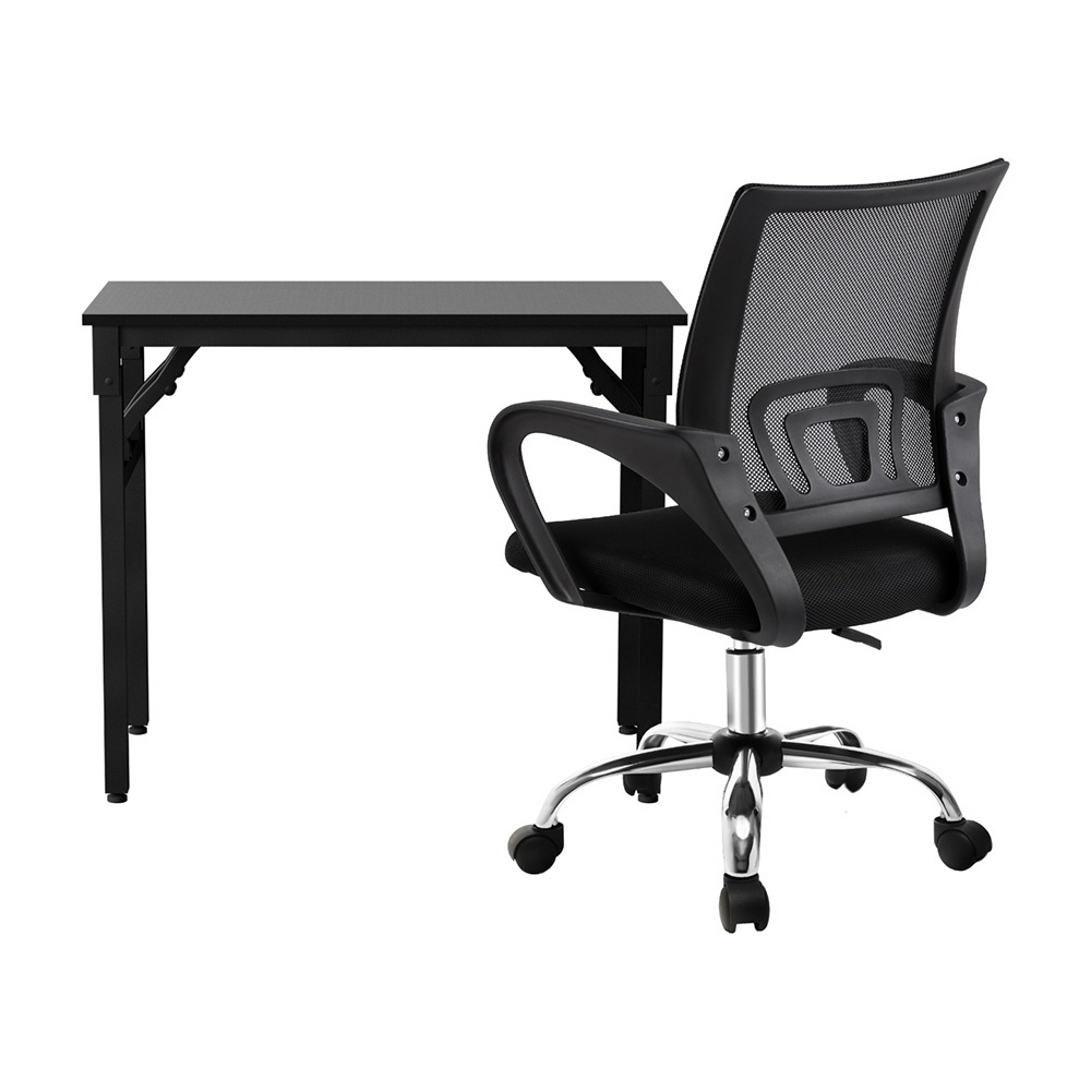 Artiss Foldable Computer Desk and Mesh Chair Set Black view 3