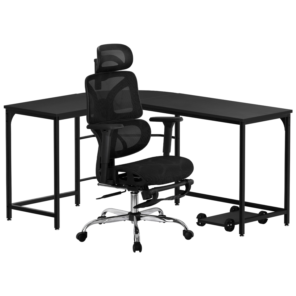 Artiss L-Shape Computer Desk and Ergonomic Mesh Chair Set