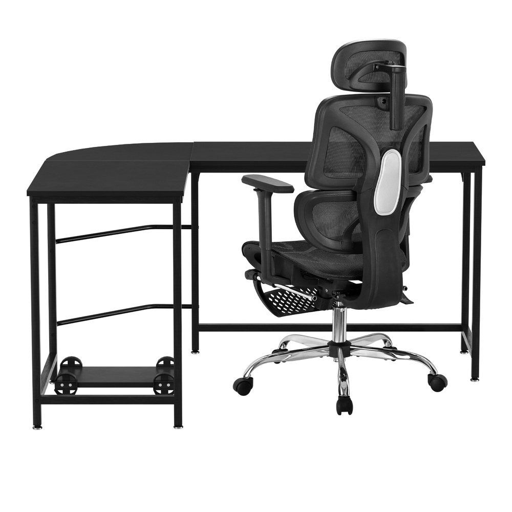 Artiss L-Shape Computer Desk and Ergonomic Mesh Chair Set view 3